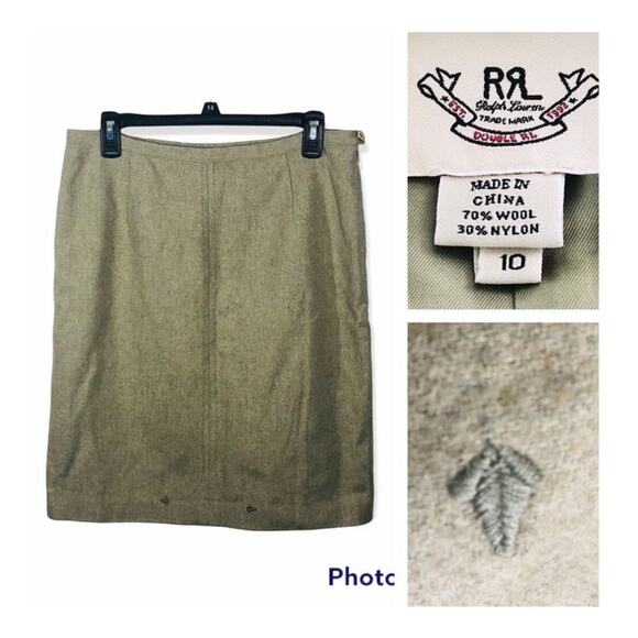 RRL Ralph Lauren Vintage Wool Green Embroidered Knee-Length Skirt 10 - Picture 2 of 16